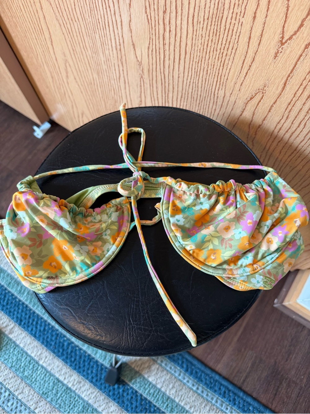 Billabong Floral Tie-Back Bikini Top in Green & Yellow